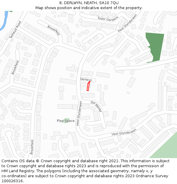 8, DERLWYN, NEATH, SA10 7QU: Location map and indicative extent of plot