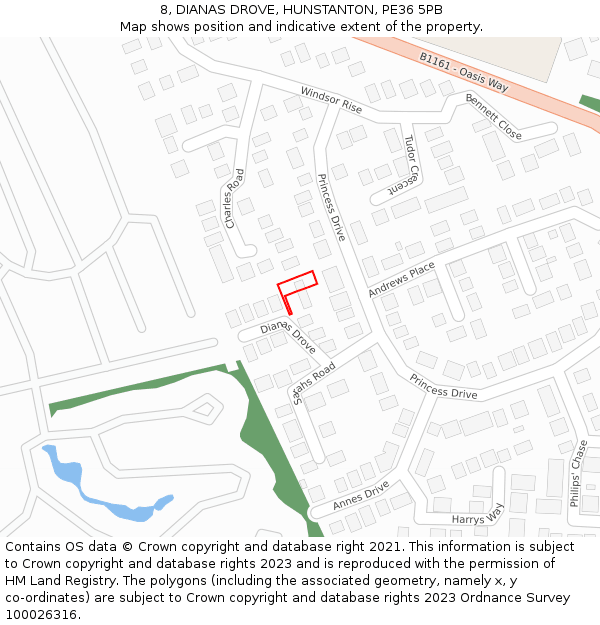 8, DIANAS DROVE, HUNSTANTON, PE36 5PB: Location map and indicative extent of plot