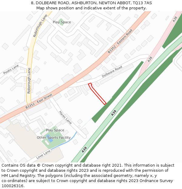 8, DOLBEARE ROAD, ASHBURTON, NEWTON ABBOT, TQ13 7AS: Location map and indicative extent of plot