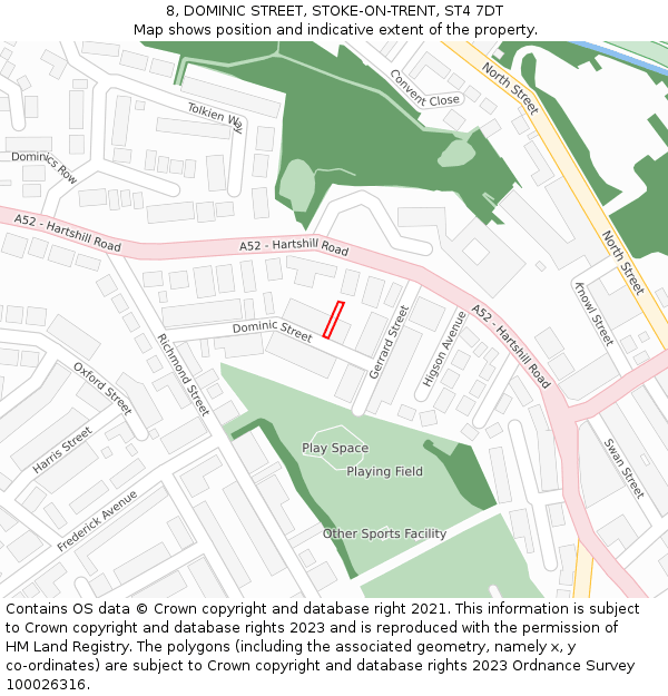 8, DOMINIC STREET, STOKE-ON-TRENT, ST4 7DT: Location map and indicative extent of plot