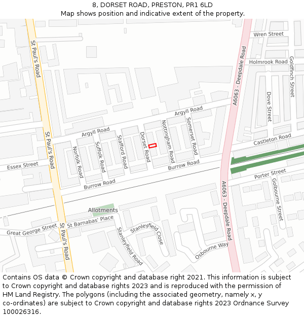 8, DORSET ROAD, PRESTON, PR1 6LD: Location map and indicative extent of plot