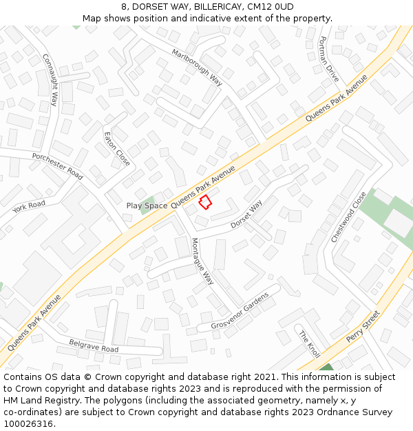 8, DORSET WAY, BILLERICAY, CM12 0UD: Location map and indicative extent of plot