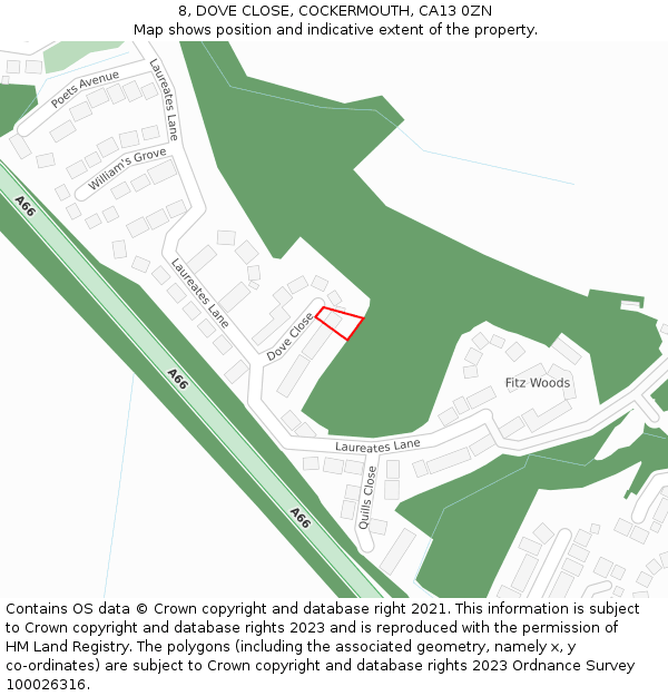 8, DOVE CLOSE, COCKERMOUTH, CA13 0ZN: Location map and indicative extent of plot