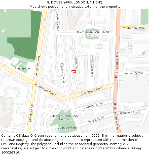 8, DOVES YARD, LONDON, N1 0HQ: Location map and indicative extent of plot