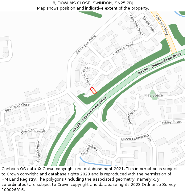 8, DOWLAIS CLOSE, SWINDON, SN25 2DJ: Location map and indicative extent of plot