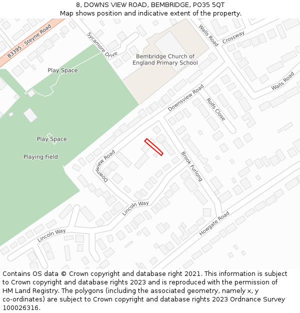 8, DOWNS VIEW ROAD, BEMBRIDGE, PO35 5QT: Location map and indicative extent of plot