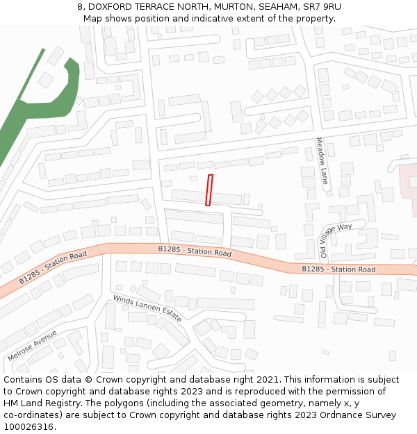 8, DOXFORD TERRACE NORTH, MURTON, SEAHAM, SR7 9RU: Location map and indicative extent of plot