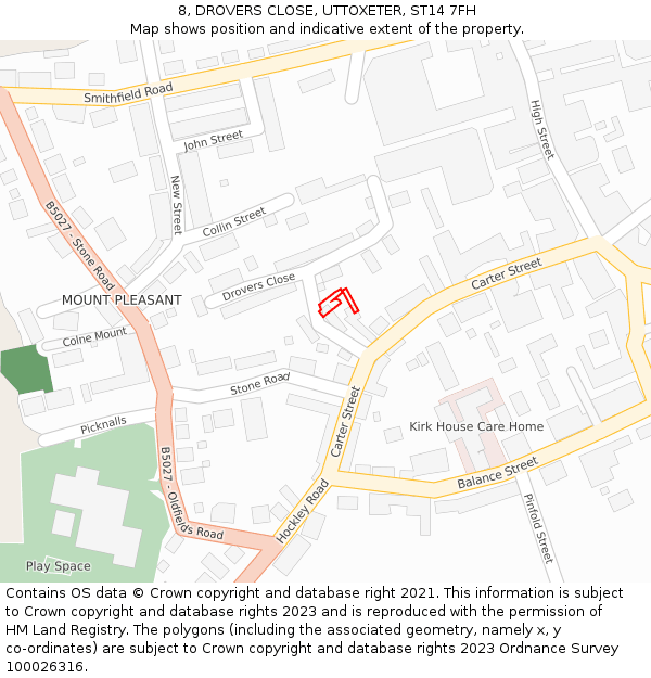 8, DROVERS CLOSE, UTTOXETER, ST14 7FH: Location map and indicative extent of plot