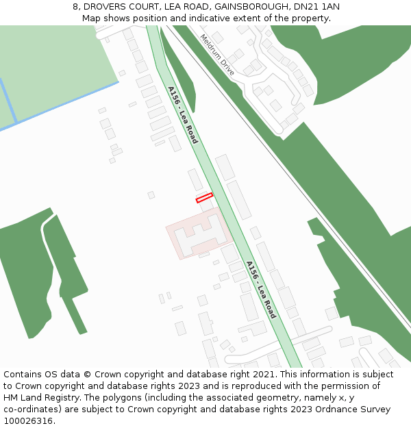 8, DROVERS COURT, LEA ROAD, GAINSBOROUGH, DN21 1AN: Location map and indicative extent of plot