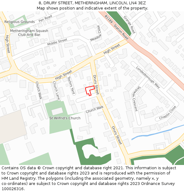 8, DRURY STREET, METHERINGHAM, LINCOLN, LN4 3EZ: Location map and indicative extent of plot