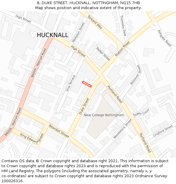8, DUKE STREET, HUCKNALL, NOTTINGHAM, NG15 7HB: Location map and indicative extent of plot