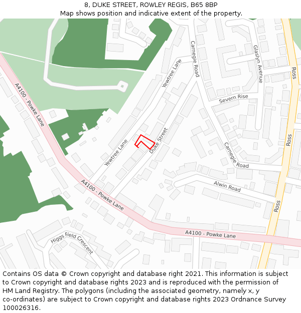 8, DUKE STREET, ROWLEY REGIS, B65 8BP: Location map and indicative extent of plot