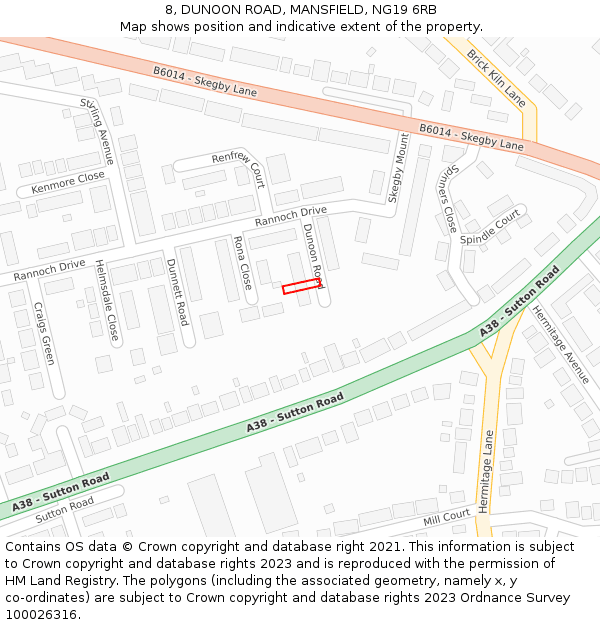 8, DUNOON ROAD, MANSFIELD, NG19 6RB: Location map and indicative extent of plot
