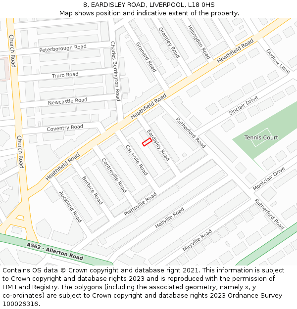8, EARDISLEY ROAD, LIVERPOOL, L18 0HS: Location map and indicative extent of plot