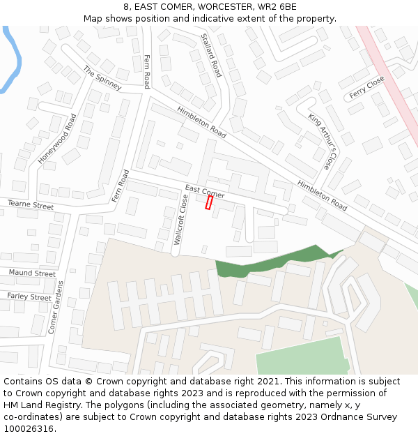 8, EAST COMER, WORCESTER, WR2 6BE: Location map and indicative extent of plot