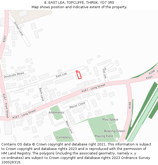 8, EAST LEA, TOPCLIFFE, THIRSK, YO7 3RS: Location map and indicative extent of plot