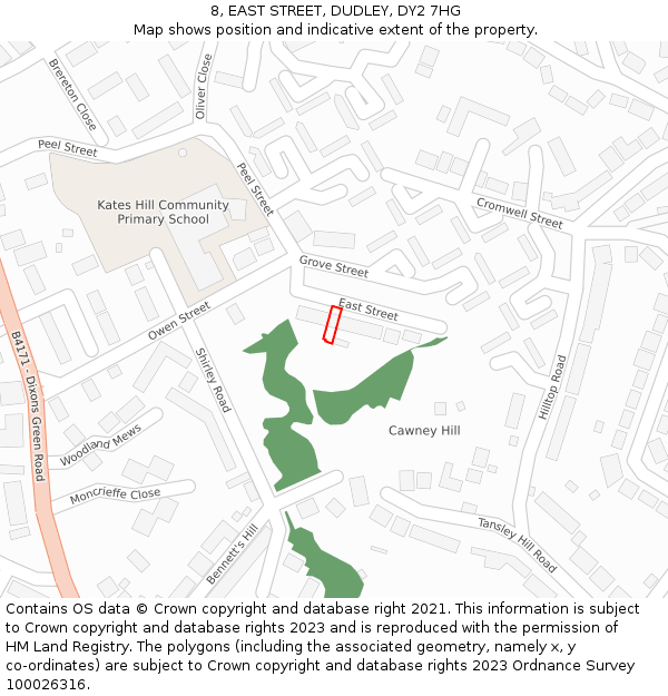 8, EAST STREET, DUDLEY, DY2 7HG: Location map and indicative extent of plot