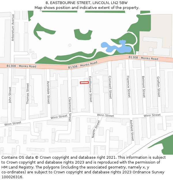 8, EASTBOURNE STREET, LINCOLN, LN2 5BW: Location map and indicative extent of plot