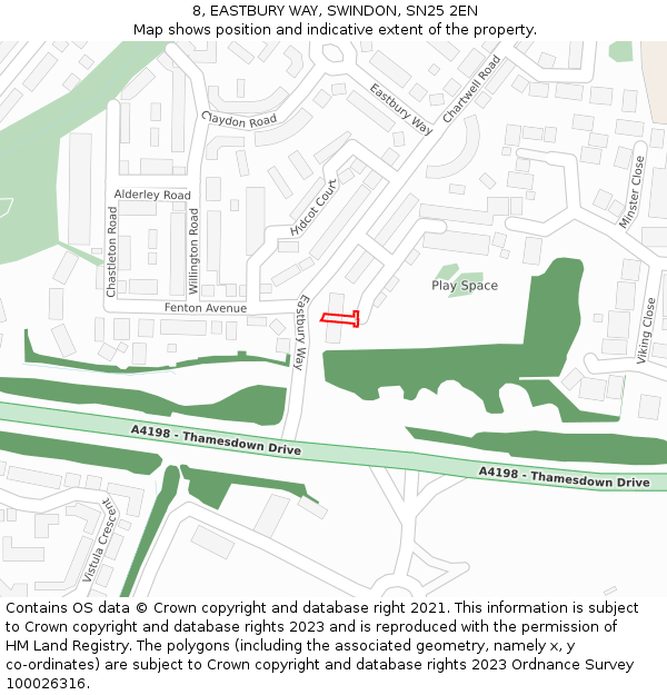 8, EASTBURY WAY, SWINDON, SN25 2EN: Location map and indicative extent of plot