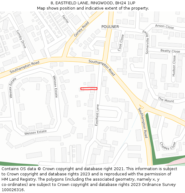8, EASTFIELD LANE, RINGWOOD, BH24 1UP: Location map and indicative extent of plot