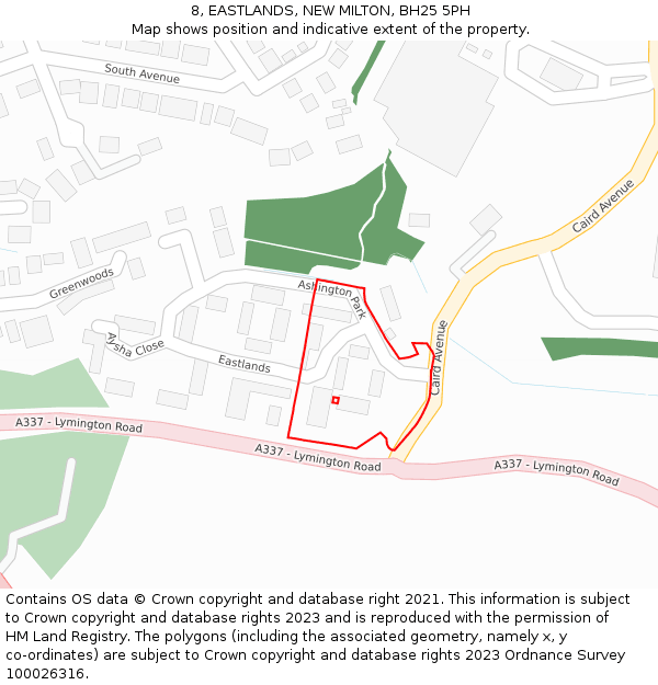 8, EASTLANDS, NEW MILTON, BH25 5PH: Location map and indicative extent of plot
