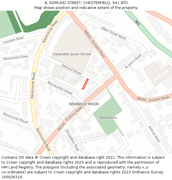 8, EDMUND STREET, CHESTERFIELD, S41 8TD: Location map and indicative extent of plot