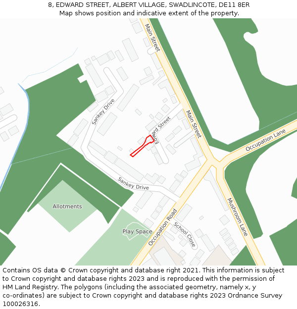 8, EDWARD STREET, ALBERT VILLAGE, SWADLINCOTE, DE11 8ER: Location map and indicative extent of plot