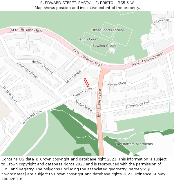 8, EDWARD STREET, EASTVILLE, BRISTOL, BS5 6LW: Location map and indicative extent of plot