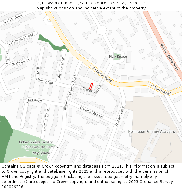 8, EDWARD TERRACE, ST LEONARDS-ON-SEA, TN38 9LP: Location map and indicative extent of plot