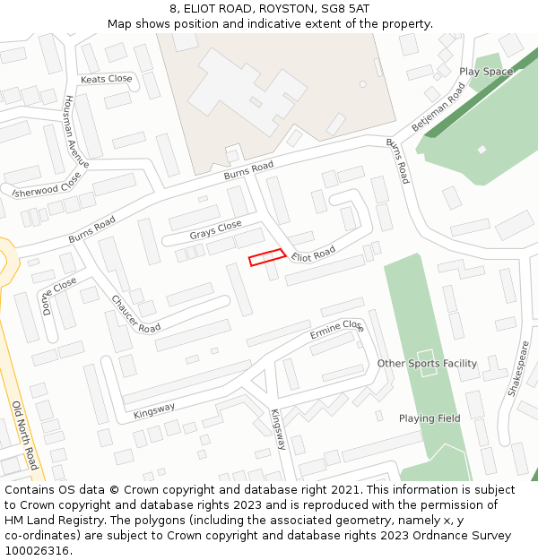 8, ELIOT ROAD, ROYSTON, SG8 5AT: Location map and indicative extent of plot