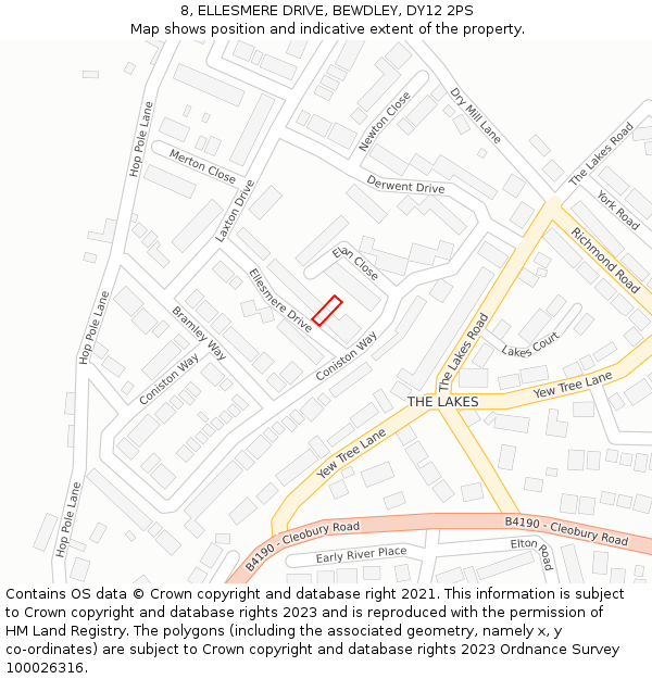 8, ELLESMERE DRIVE, BEWDLEY, DY12 2PS: Location map and indicative extent of plot