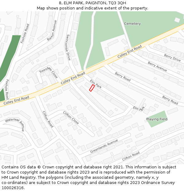 8, ELM PARK, PAIGNTON, TQ3 3QH: Location map and indicative extent of plot