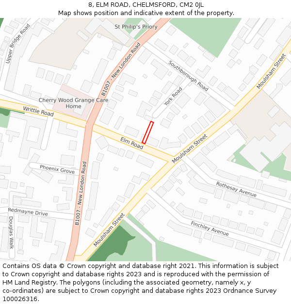 8, ELM ROAD, CHELMSFORD, CM2 0JL: Location map and indicative extent of plot