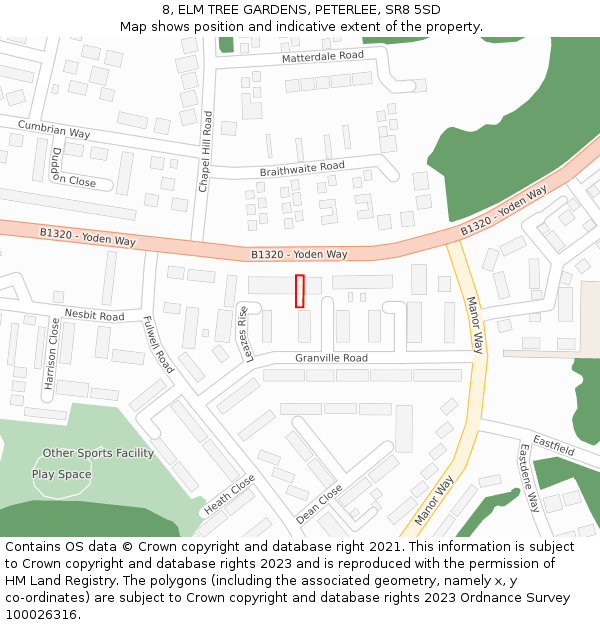 8, ELM TREE GARDENS, PETERLEE, SR8 5SD: Location map and indicative extent of plot