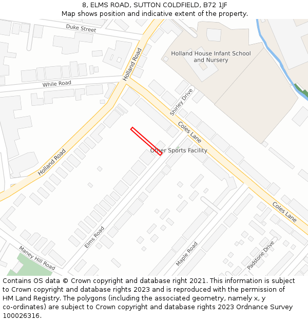 8, ELMS ROAD, SUTTON COLDFIELD, B72 1JF: Location map and indicative extent of plot