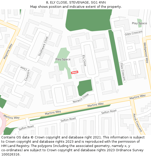 8, ELY CLOSE, STEVENAGE, SG1 4NN: Location map and indicative extent of plot