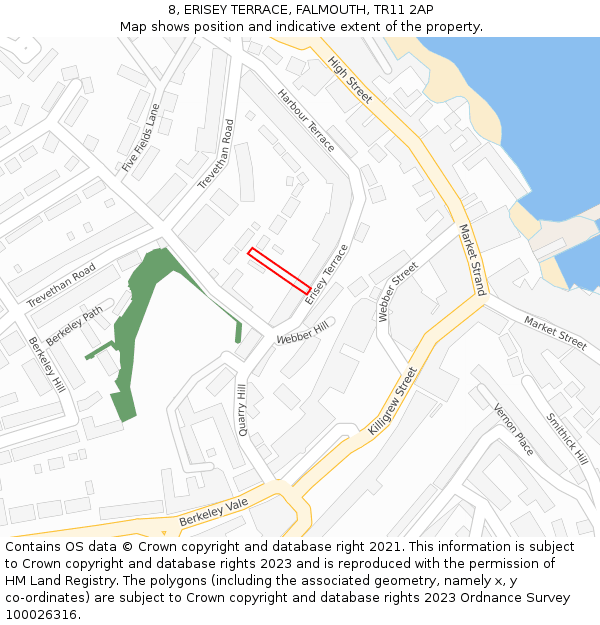 8, ERISEY TERRACE, FALMOUTH, TR11 2AP: Location map and indicative extent of plot