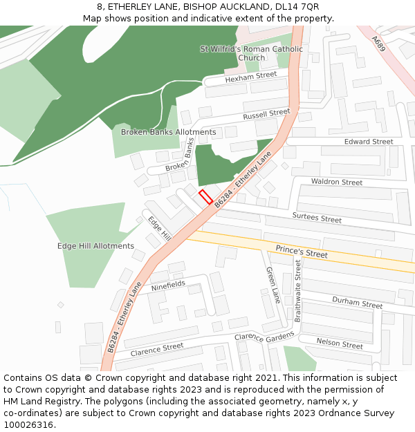 8, ETHERLEY LANE, BISHOP AUCKLAND, DL14 7QR: Location map and indicative extent of plot