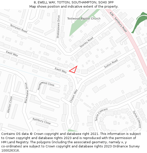 8, EWELL WAY, TOTTON, SOUTHAMPTON, SO40 3PP: Location map and indicative extent of plot