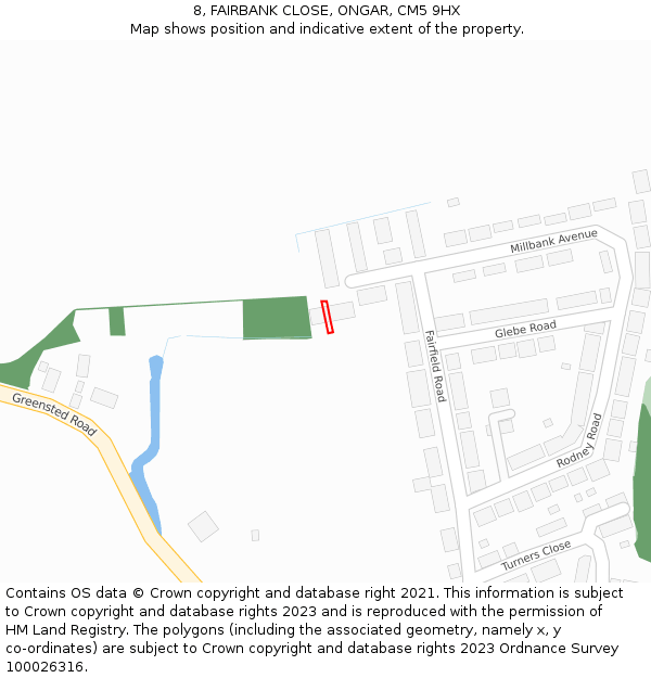 8, FAIRBANK CLOSE, ONGAR, CM5 9HX: Location map and indicative extent of plot