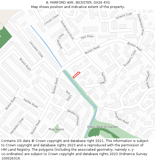 8, FAIRFORD WAY, BICESTER, OX26 4YG: Location map and indicative extent of plot