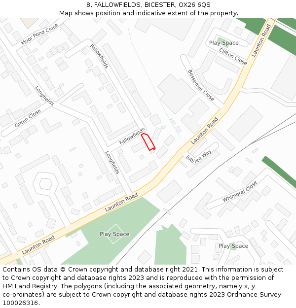 8, FALLOWFIELDS, BICESTER, OX26 6QS: Location map and indicative extent of plot