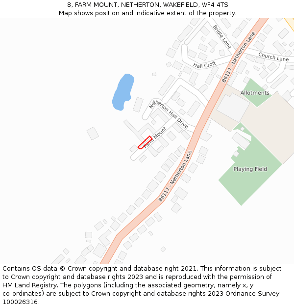 8, FARM MOUNT, NETHERTON, WAKEFIELD, WF4 4TS: Location map and indicative extent of plot