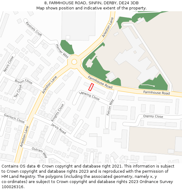 8, FARMHOUSE ROAD, SINFIN, DERBY, DE24 3DB: Location map and indicative extent of plot