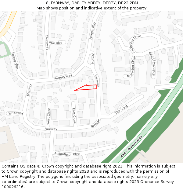 8, FARNWAY, DARLEY ABBEY, DERBY, DE22 2BN: Location map and indicative extent of plot