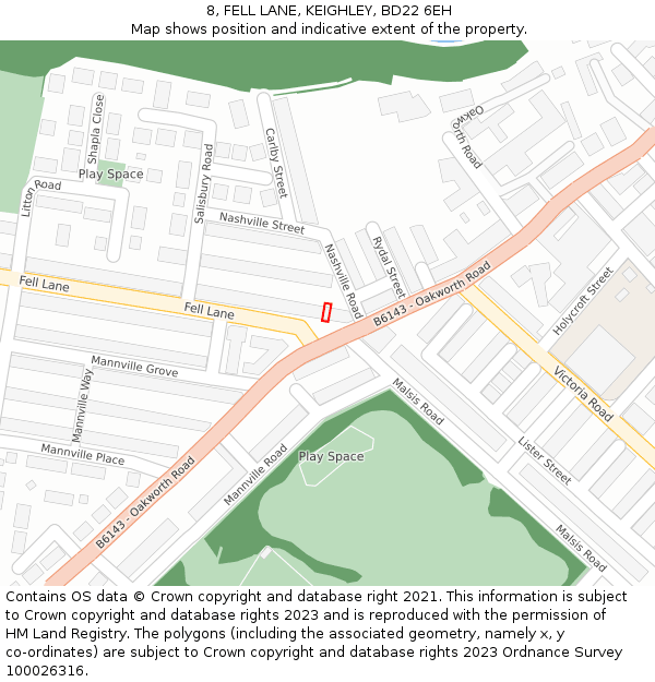 8, FELL LANE, KEIGHLEY, BD22 6EH: Location map and indicative extent of plot