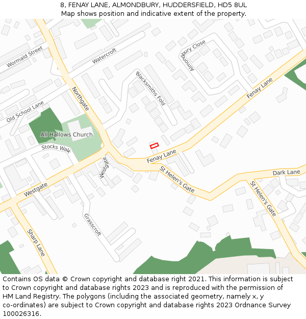 8, FENAY LANE, ALMONDBURY, HUDDERSFIELD, HD5 8UL: Location map and indicative extent of plot