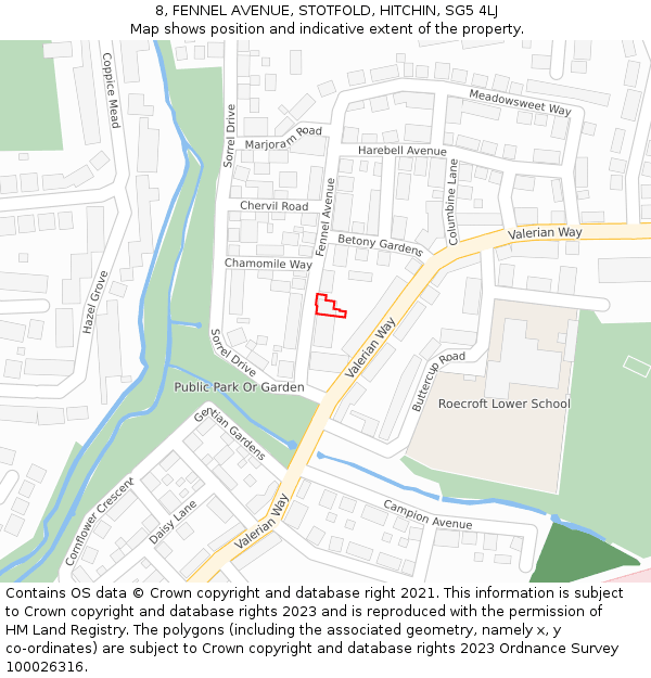 8, FENNEL AVENUE, STOTFOLD, HITCHIN, SG5 4LJ: Location map and indicative extent of plot