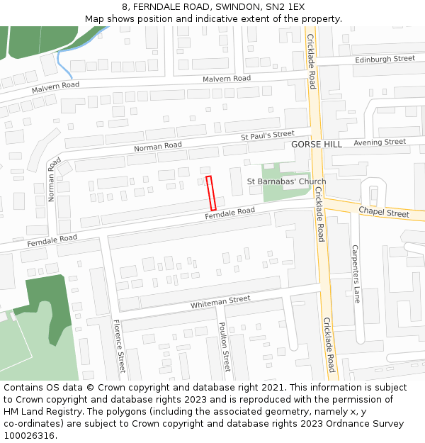 8, FERNDALE ROAD, SWINDON, SN2 1EX: Location map and indicative extent of plot