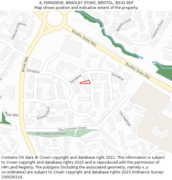 8, FERNDENE, BRADLEY STOKE, BRISTOL, BS32 9DF: Location map and indicative extent of plot